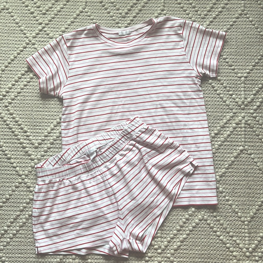 Lake Pajamas Pima Cotton shorts set, XS, red and light pink, like new!